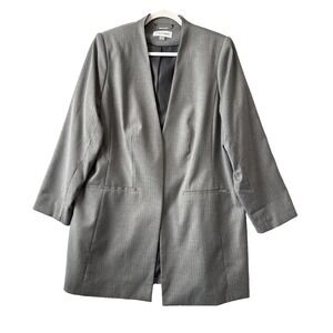 Calvin Klein Longline Collarless Pinstripe Blazer Women's Plus 14W Gray Business